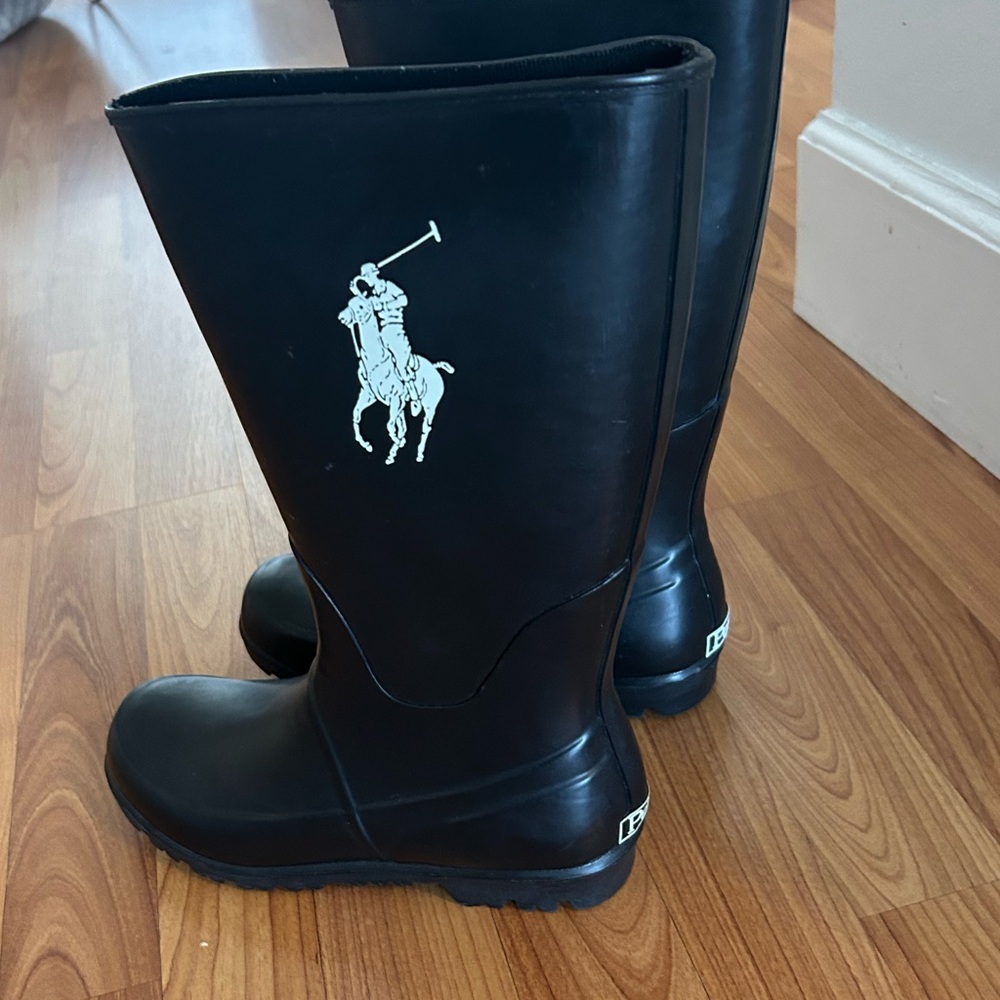 Polo by Ralph Lauren Black Rain & Snow Boots with White Polo Logo